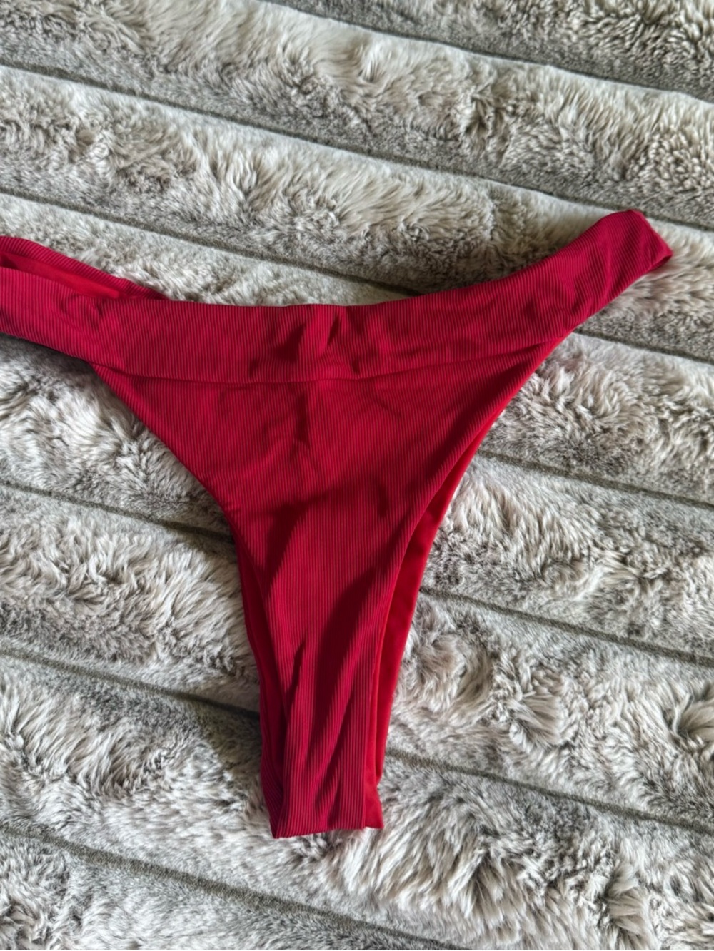 KBSWIM Red Ribbed Triangle Bikini Top - Picture 3 of 3